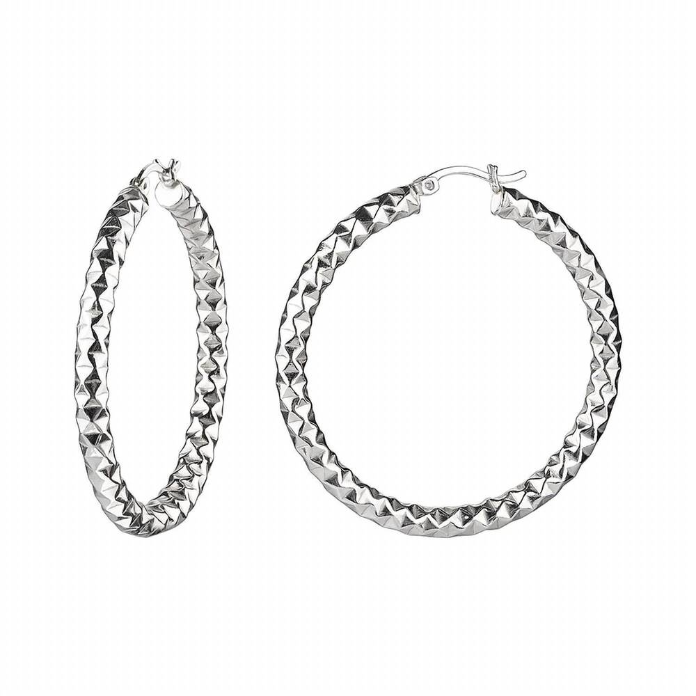 NEW GOLD & HONEY women's diamond cut top hoop earrings in silver